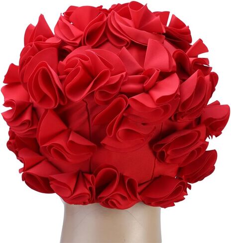 Floral Petal Bathing Swim, Comfortable Bathing Hat Ideal for Curly Short Medium Long Hair, Swimming Hat, Easy to Put On and Off (Red) in Saudi Arabia