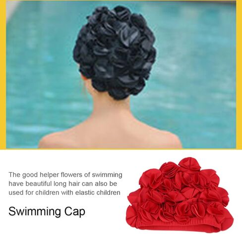 Floral Petal Bathing Swim, Comfortable Bathing Hat Ideal for Curly Short Medium Long Hair, Swimming Hat, Easy to Put On and Off (Red) in Saudi Arabia