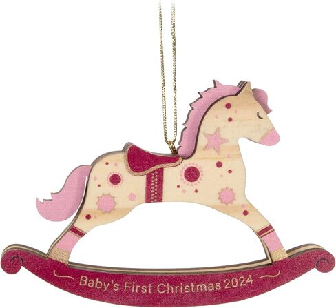 Hallmark Keepsake Christmas Ornament 2024, Baby Girl's First Christmas Rocking Horse 2024, Wood, Baby Shower Gifts in Saudi Arabia