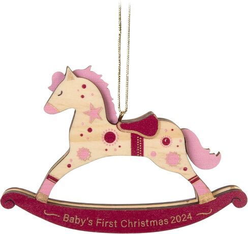 Hallmark Keepsake Christmas Ornament 2024, Baby Girl's First Christmas Rocking Horse 2024, Wood, Baby Shower Gifts in Saudi Arabia