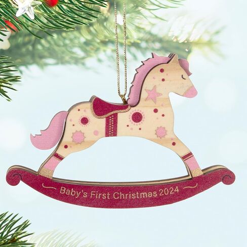 Hallmark Keepsake Christmas Ornament 2024, Baby Girl's First Christmas Rocking Horse 2024, Wood, Baby Shower Gifts in Saudi Arabia