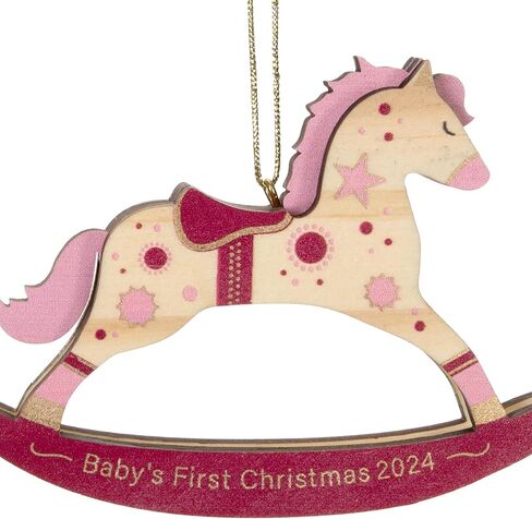 Hallmark Keepsake Christmas Ornament 2024, Baby Girl's First Christmas Rocking Horse 2024, Wood, Baby Shower Gifts in Saudi Arabia