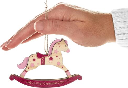 Hallmark Keepsake Christmas Ornament 2024, Baby Girl's First Christmas Rocking Horse 2024, Wood, Baby Shower Gifts in Saudi Arabia
