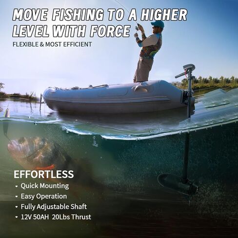 20lbs Thrust 12V Lightweight Electric Trolling Motor, Adjustable Handle& LED Battery Indicator & Adjustable 19" Motor Shaft, Boat Fishing Motor, Black in Saudi Arabia