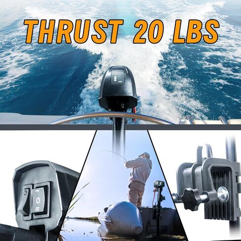 20lbs Thrust 12V Lightweight Electric Trolling Motor, Adjustable Handle& LED Battery Indicator & Adjustable 19" Motor Shaft, Boat Fishing Motor, Black in Saudi Arabia