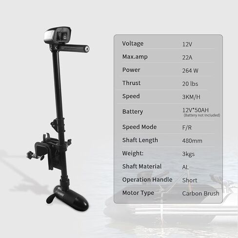 20lbs Thrust 12V Lightweight Electric Trolling Motor, Adjustable Handle& LED Battery Indicator & Adjustable 19" Motor Shaft, Boat Fishing Motor, Black in Saudi Arabia