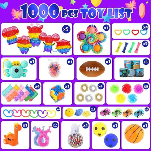 مجموعة ألعاب فيدجيت مكونة من 1000 قطعة، هدايا الحفلات الكبيرة للأطفال، حشوات للجوارب، صندوق الكنز، حفلة عيد الميلاد، جوائز الكرنفال في الفصل الدراسي، حشوات البيناتا، حشوات حقائب الهدايا، تخفيف التوتر، لعبة حسية in Kuwait