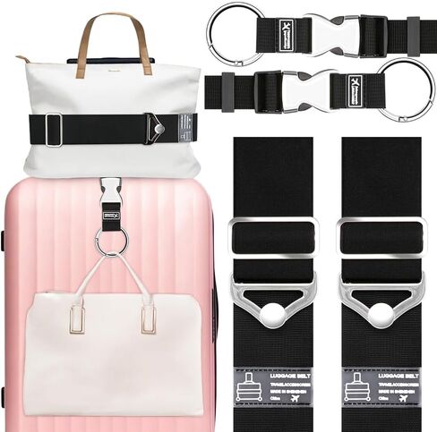 حزام أمتعة للسفر 2 في 1 من Gutsdoor يضيف حزام أمتعة للحقيبة، حزام حقائب بمقبض، ملحقات حقيبة سفر قابلة للتعديل لحمل الحقيبة (اللون الوردي) in Kuwait