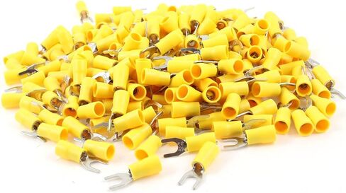 uxcell SV5.5-5 Pre Insulated Fork Terminal for AWG 12-10 Wire and #10 Stud, 500 Piece, Yellow in Saudi Arabia