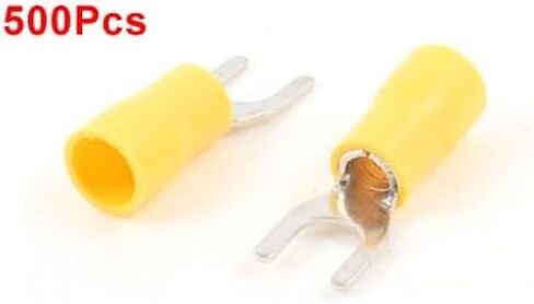 uxcell SV5.5-5 Pre Insulated Fork Terminal for AWG 12-10 Wire and #10 Stud, 500 Piece, Yellow in Saudi Arabia