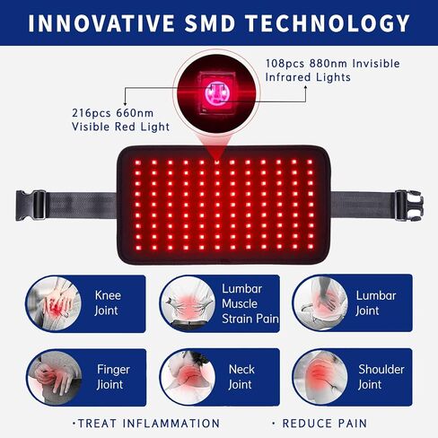 Red Light Therapy Belt Infrared Light Therapy Device for Body Pain Relief Adjustable Wearable Light Therapy Wrap for Waist Knee Back Joint Muscle Pain with Timer in Saudi Arabia