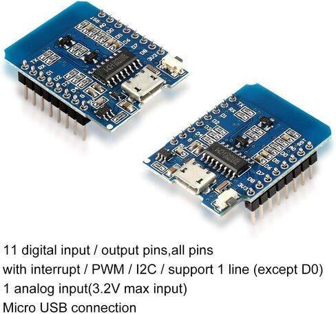 5 قطع ESP8266 ESP-12 ESP-12F NodeMcu Mini D1 Module WeMos Lua 4M Bytes WLAN WiFi قاعدة لوحة تطوير الإنترنت على ESP8266 ESP-12F لـ Arduino، متوافق مع WeMos D1 Mini in Kuwait