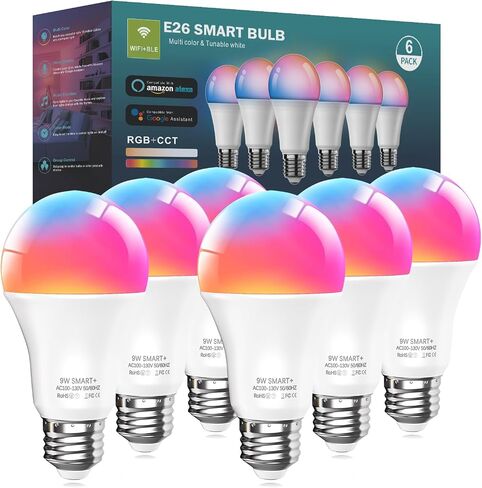 luckystyle Smart Light Bulbs, 9W A19 E26 800LM WiFi Bluetooth LED Bulbs Compatible with Alexa, Google Assistant & Home, 16 Million Colors Music Sync Color Changing Dimmable RGBWW Lights Bulb (4) in Saudi Arabia