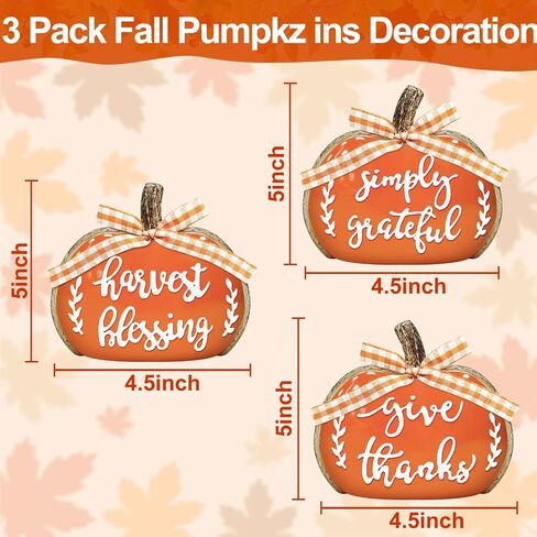 TURNMEON 3D Resin Pumpkin Decor, 3 PCS Fall Pumpkin Thanksgiving Decor - Give Thanks,Blessing,Simply Gratefully - Butterfly knots Fall Table Centerpieces Halloween Decorations Indoor Home Mantel Decor in Saudi Arabia