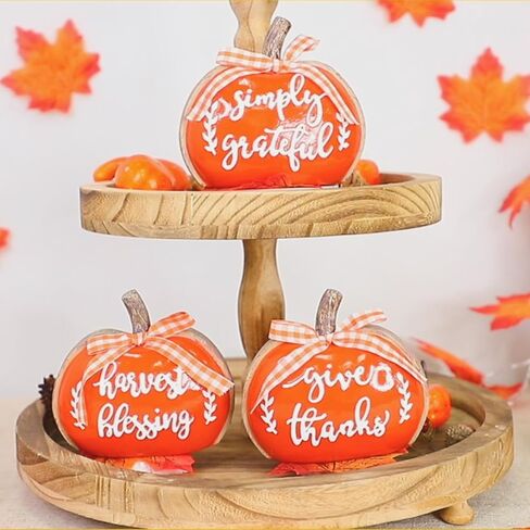 TURNMEON 3D Resin Pumpkin Decor, 3 PCS Fall Pumpkin Thanksgiving Decor - Give Thanks,Blessing,Simply Gratefully - Butterfly knots Fall Table Centerpieces Halloween Decorations Indoor Home Mantel Decor in Saudi Arabia
