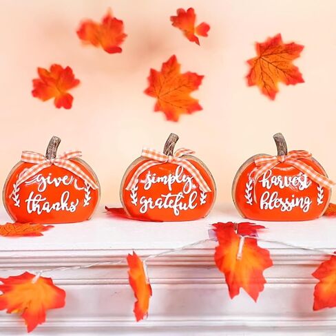 TURNMEON 3D Resin Pumpkin Decor, 3 PCS Fall Pumpkin Thanksgiving Decor - Give Thanks,Blessing,Simply Gratefully - Butterfly knots Fall Table Centerpieces Halloween Decorations Indoor Home Mantel Decor in Saudi Arabia