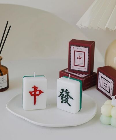 Mahjong Shaped Scented Candle,50G Green Title Chinese Style Soy Wax Funny Aroma Decorative Candle for Anniversaries Birthday Holiday Home Decor,Prefect Gift for Feng Shui Make A Fortune-1 PACK (Green) in Kuwait