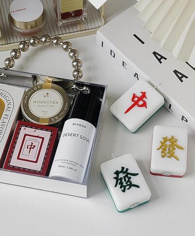 Mahjong Shaped Scented Candle,50G Green Title Chinese Style Soy Wax Funny Aroma Decorative Candle for Anniversaries Birthday Holiday Home Decor,Prefect Gift for Feng Shui Make A Fortune-1 PACK (Green) in Kuwait