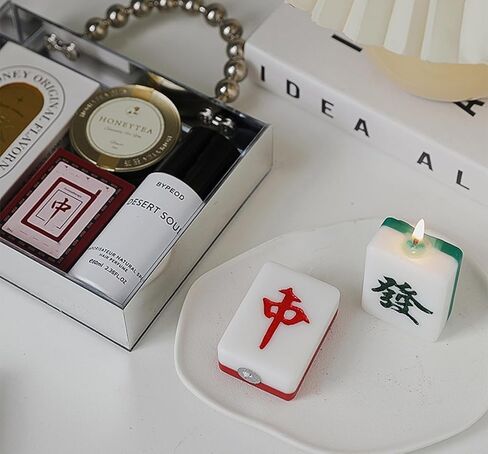 Mahjong Shaped Scented Candle,50G Green Title Chinese Style Soy Wax Funny Aroma Decorative Candle for Anniversaries Birthday Holiday Home Decor,Prefect Gift for Feng Shui Make A Fortune-1 PACK (Green) in Kuwait