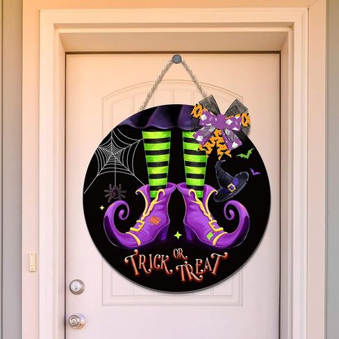 Capoda Halloween Witch Door Sign Trick or Treat Door Hanger Halloween Wooden Door Wreath with Bow Halloween Decoration for Halloween Indoor Outdoor Party Home Wall Decor in Saudi Arabia
