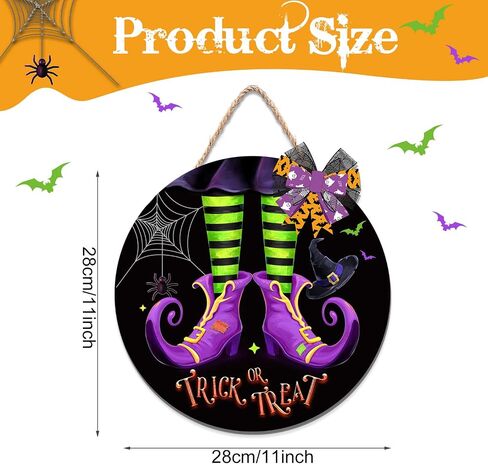 Capoda Halloween Witch Door Sign Trick or Treat Door Hanger Halloween Wooden Door Wreath with Bow Halloween Decoration for Halloween Indoor Outdoor Party Home Wall Decor in Saudi Arabia