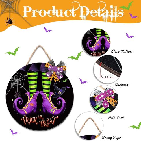 Capoda Halloween Witch Door Sign Trick or Treat Door Hanger Halloween Wooden Door Wreath with Bow Halloween Decoration for Halloween Indoor Outdoor Party Home Wall Decor in Saudi Arabia