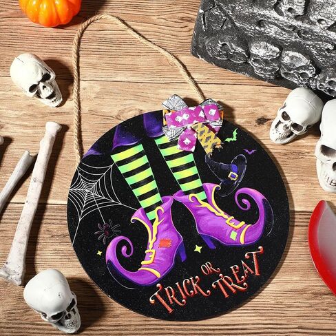 Capoda Halloween Witch Door Sign Trick or Treat Door Hanger Halloween Wooden Door Wreath with Bow Halloween Decoration for Halloween Indoor Outdoor Party Home Wall Decor in Saudi Arabia