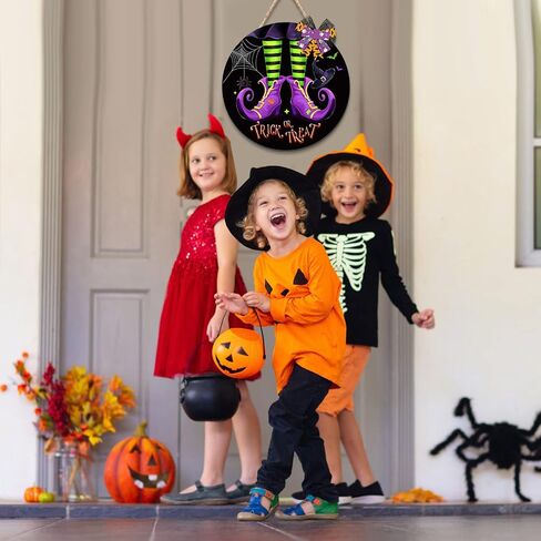 Capoda Halloween Witch Door Sign Trick or Treat Door Hanger Halloween Wooden Door Wreath with Bow Halloween Decoration for Halloween Indoor Outdoor Party Home Wall Decor in Saudi Arabia