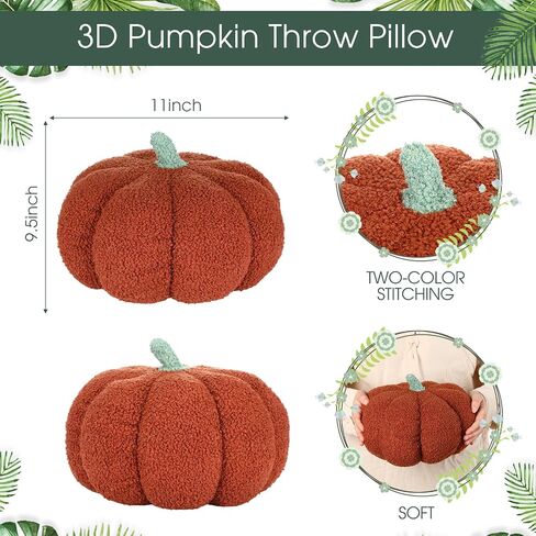 Kajaia 2 Pieces Simulated Pumpkin Plush Pillow 11 x 9.5 Inch 3D Thanksgiving Cushion Pillow Fall Decorations Toy Pillows for Thanksgiving Christmas Bedroom Sofa Couch Supplies (Yellow, Brown) in Saudi Arabia