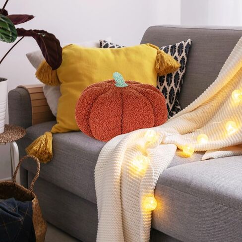 Kajaia 2 Pieces Simulated Pumpkin Plush Pillow 11 x 9.5 Inch 3D Thanksgiving Cushion Pillow Fall Decorations Toy Pillows for Thanksgiving Christmas Bedroom Sofa Couch Supplies (Yellow, Brown) in Saudi Arabia