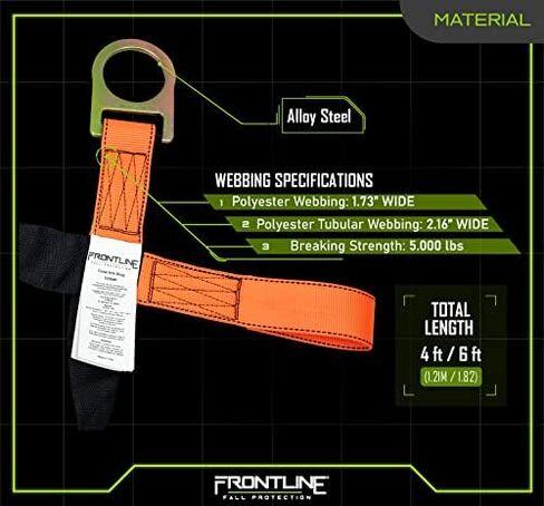 Frontline COSL06L Concrete Embed Anchor Strap with Looped Ends 6' | ANSI & OSHA Compliant | Pour-in Disposable Anchor | 310 lbs. Capacity | Color Orange/Black in Saudi Arabia