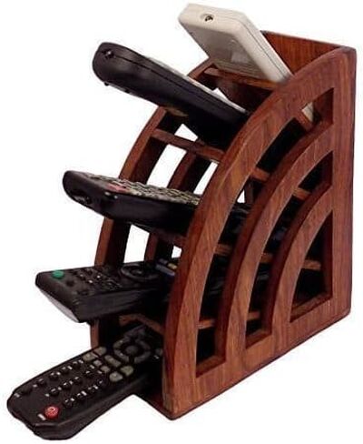 Wooden Remote Control Storage Holder Stand-Floral Engraved Caddy Holder Desktop Organizer Rack Store smart remote Media Player Remote Table Accessories in Kuwait