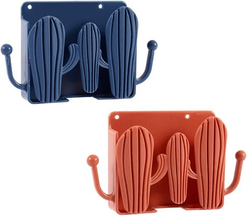 2 Pcs Remote Control Holder Wall Mount, Self Adhesive Universal Mobile Phone Wall Charger Holder, Multipurpose Organizer Cactus Stand Storage Box for Bedroom Bathroom Office (Red+Blue) in Saudi Arabia