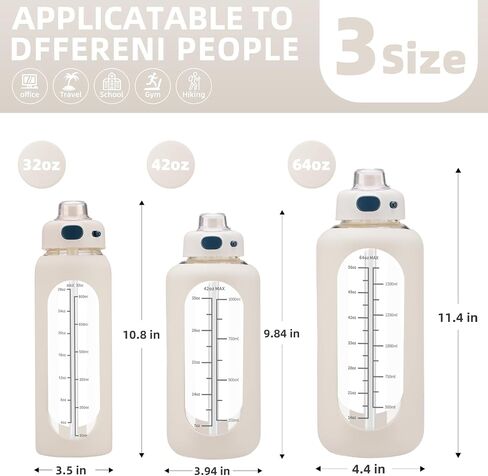 SIEROZUR 64 oz Glass Water Bottle with Straw and Handle Large Sports Motivational Water Bottle Flask with Time Marker Leakproof Water Jug with Silicone Sleeve for Gym in Saudi Arabia