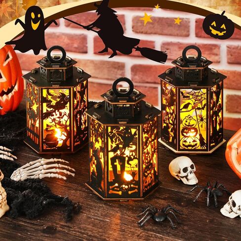 3 قطع من فانوس الهالوين لتزيين قطع مركزية للهالوين لطاولة فانوس الهالوين ديكورات داخلية للمنزل والحفلات الخارجية والشرفة والحديقة ديكور معلق in Kuwait