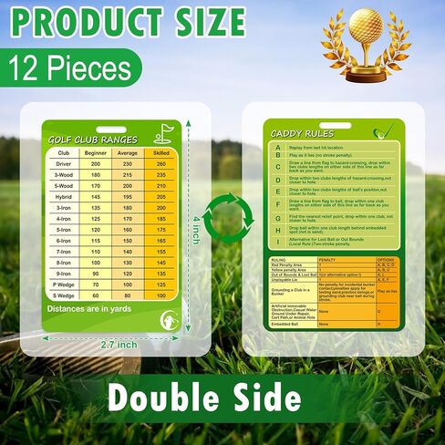 WANGDEFA 12 قطعة من بطاقة مخطط نطاق نادي الجولف، بطاقات مرجعية للجولف 2.7 * 4 بوصة، بطاقة مسافة الجولف، بطاقات مرجعية للجولف، علامات قواعد الجولف، كتاب مقدار من الياردات، ملحقات الجولف للمبتدئين المتوسطين (جانب مزدوج in Kuwait