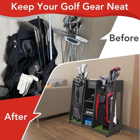 Golf Bag Organizer Storage Rack Stand Holder with 4 Wheel Fits 2 Extra Large Golf Club Bags and Multiple Golfing Equipment Accessories Gifts for Any Level Golfer in Garage Shed Basement Indoor Outdoor in Saudi Arabia