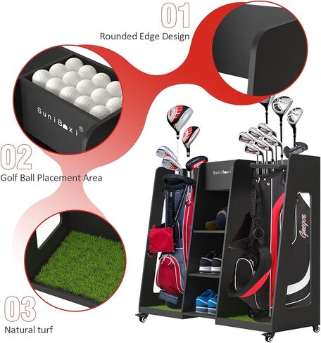 Golf Bag Organizer Storage Rack Stand Holder with 4 Wheel Fits 2 Extra Large Golf Club Bags and Multiple Golfing Equipment Accessories Gifts for Any Level Golfer in Garage Shed Basement Indoor Outdoor in Saudi Arabia