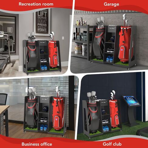 Golf Bag Organizer Storage Rack Stand Holder with 4 Wheel Fits 2 Extra Large Golf Club Bags and Multiple Golfing Equipment Accessories Gifts for Any Level Golfer in Garage Shed Basement Indoor Outdoor in Saudi Arabia