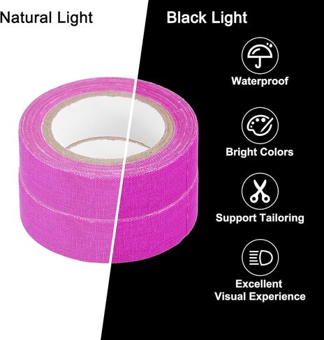 شريط قماش uxcell 2Rolls Neon Gaffers، 0.6 بوصة × 16.5 قدم يتوهج في الظلام، شريط لاصق فلورسنت أسود خفيف لتزيين المنزل للحفلات، أرجواني in Saudi Arabia