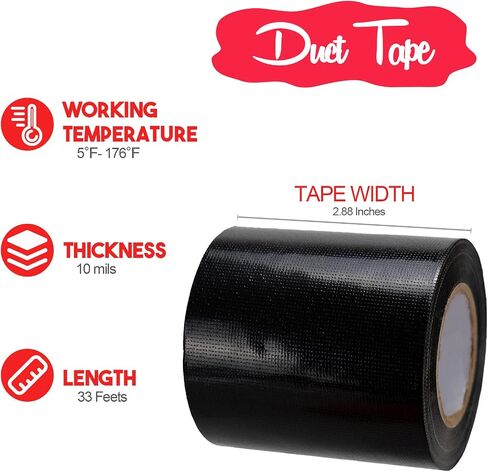 3 Pack Black Duct Tape, 2.88" x 10yd, Wide Roll,Heavy Duty, Flexible, No Residue, Waterproof, Multi-Use, All-Weather and Tear by Hand for Home, Window, Office, Car, Carpet in Saudi Arabia