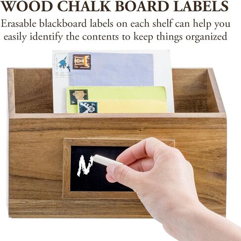 MyGift Premium Solid Acacia Wood Hanging Magazine Holder Rack, Wall Mounted Paper File Organizer Mail Sorter Bin with Chalkboard Label, Set of 2 in Saudi Arabia