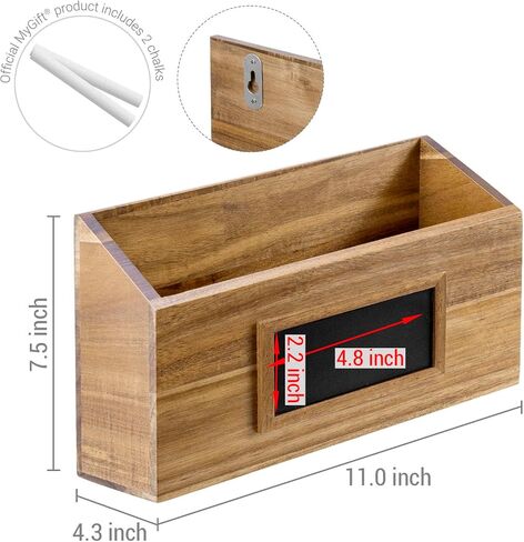 MyGift Premium Solid Acacia Wood Hanging Magazine Holder Rack, Wall Mounted Paper File Organizer Mail Sorter Bin with Chalkboard Label, Set of 2 in Saudi Arabia