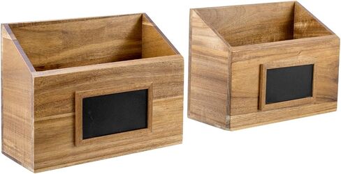 MyGift Premium Solid Acacia Wood Hanging Magazine Holder Rack, Wall Mounted Paper File Organizer Mail Sorter Bin with Chalkboard Label, Set of 2 in Saudi Arabia