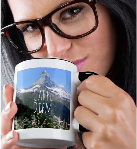 3dRose Carpe Diem-Seize the Day inspiring words-Motivational mountain photography Mug, 11 oz, Black in Saudi Arabia