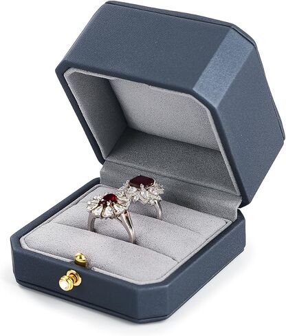 Oirlv Premium Leather Double Ring Box for Wedding Ceremony Engagement Ring Bearer Couple Rings Holder Jewelry Gift Box(Blue,Double) in Saudi Arabia