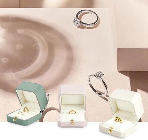 Oirlv Premium Leather Double Ring Box for Wedding Ceremony Engagement Ring Bearer Couple Rings Holder Jewelry Gift Box(Blue,Double) in Saudi Arabia