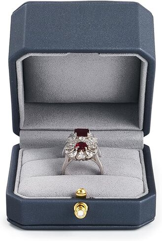 Oirlv Premium Leather Double Ring Box for Wedding Ceremony Engagement Ring Bearer Couple Rings Holder Jewelry Gift Box(Blue,Double) in Saudi Arabia