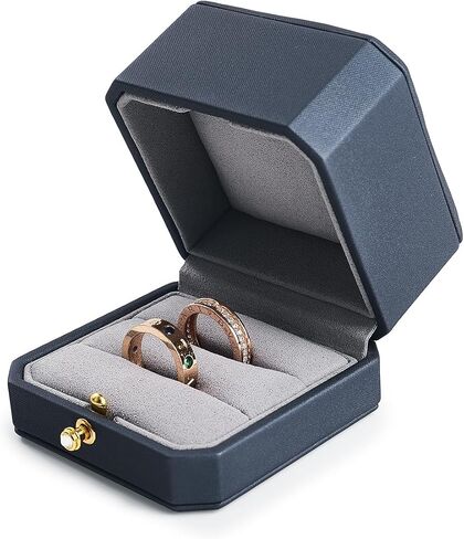 Oirlv Premium Leather Double Ring Box for Wedding Ceremony Engagement Ring Bearer Couple Rings Holder Jewelry Gift Box(Blue,Double) in Saudi Arabia
