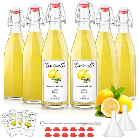 Maxcheck 6 Pcs Swing Top Glass Bottles for Limoncello Homemade 16 oz Clear Flip Top Beer liquor Bottles with Airtight Cap Lids Labels for Home Brewing Limoncello Making Beverages Liqueur in Saudi Arabia